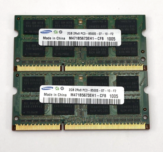 SAMSUNG 4GB Kit (2x2 GB) 2Rx8 DDR3 PC3-8500S-07-10-F2 LAPTOP  MEMORY