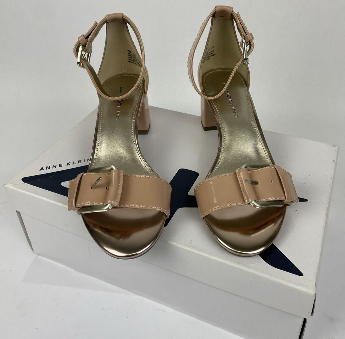 Anne Klein Sport  Bandolino Patent Pink Cream Heel Pump Open Toe Size 6M - NEW