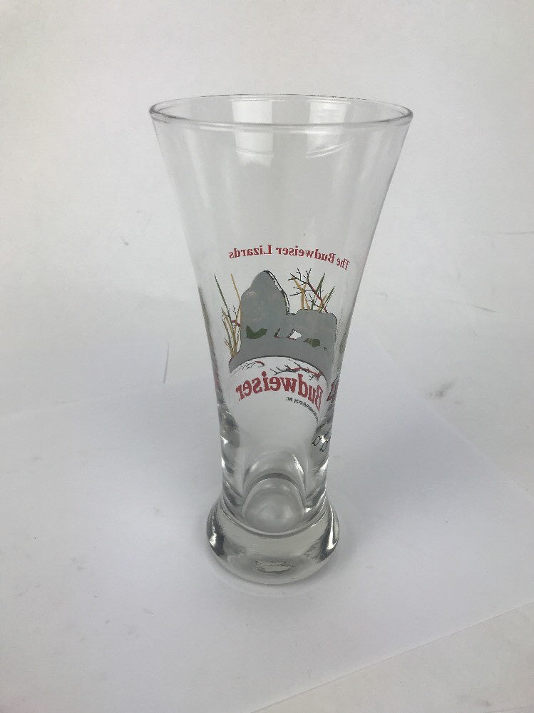 Vintage 1998 Budweiser Lizards tall pilsner beer glass collectible.