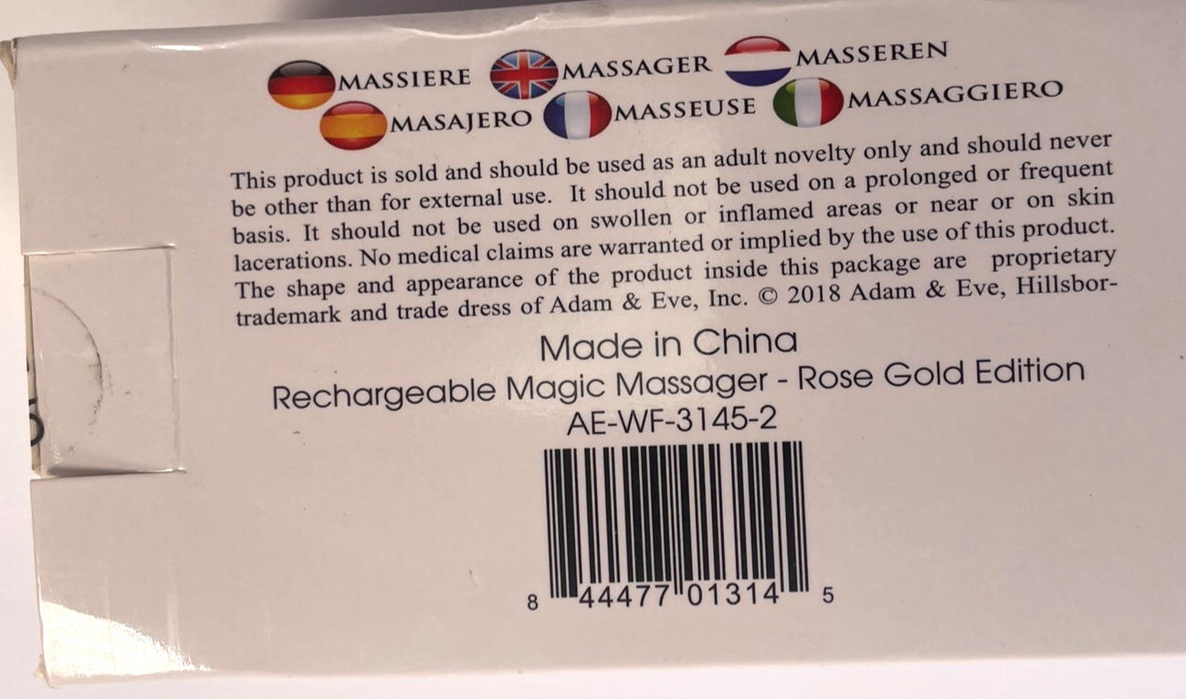 Adam & Eve Rechargeable Magic Massager Wand Intense Dual Speed Gold  13" Length