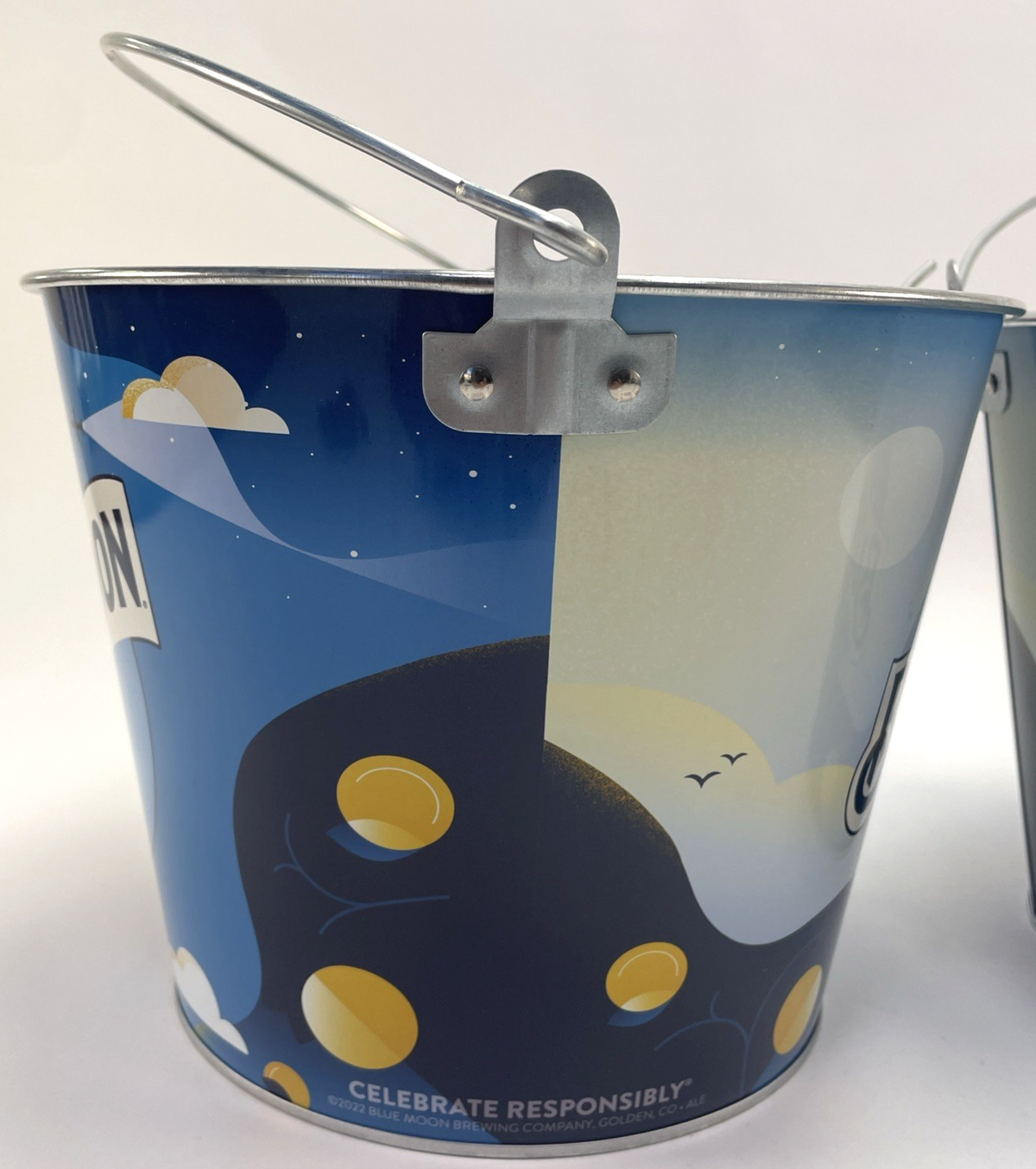 2 x Blue Moon Metal Beer Beverage Drink Ice Cooler Bucket with Handle 7" x 9"