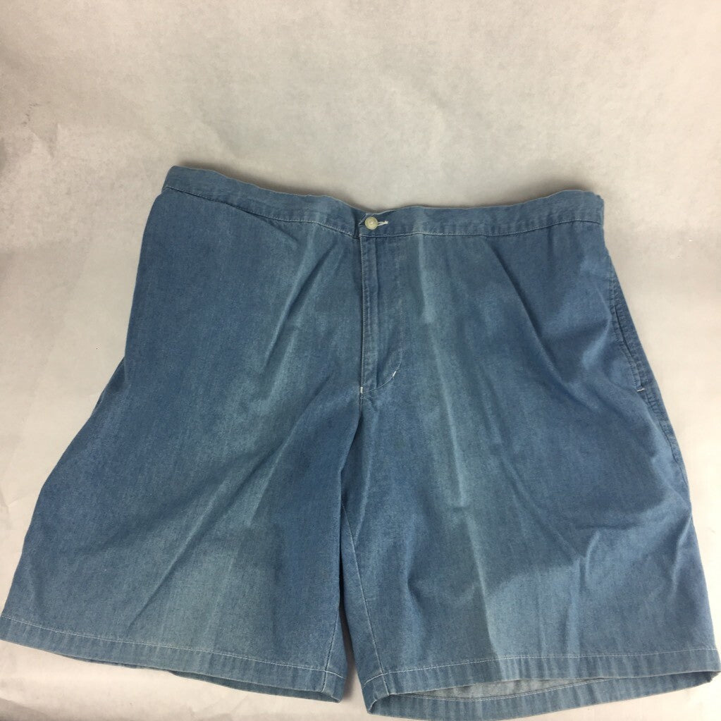 Faconnable Mens Denim Shorts Blue Elastic Waist Zipper Pockets 100% Cotton XL