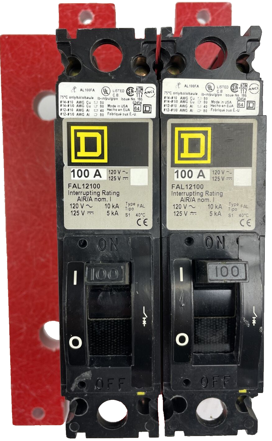 Lot of 2 Square D FAL12100 100A 120VAC 125VDC Single Pole Circuit Breaker + More