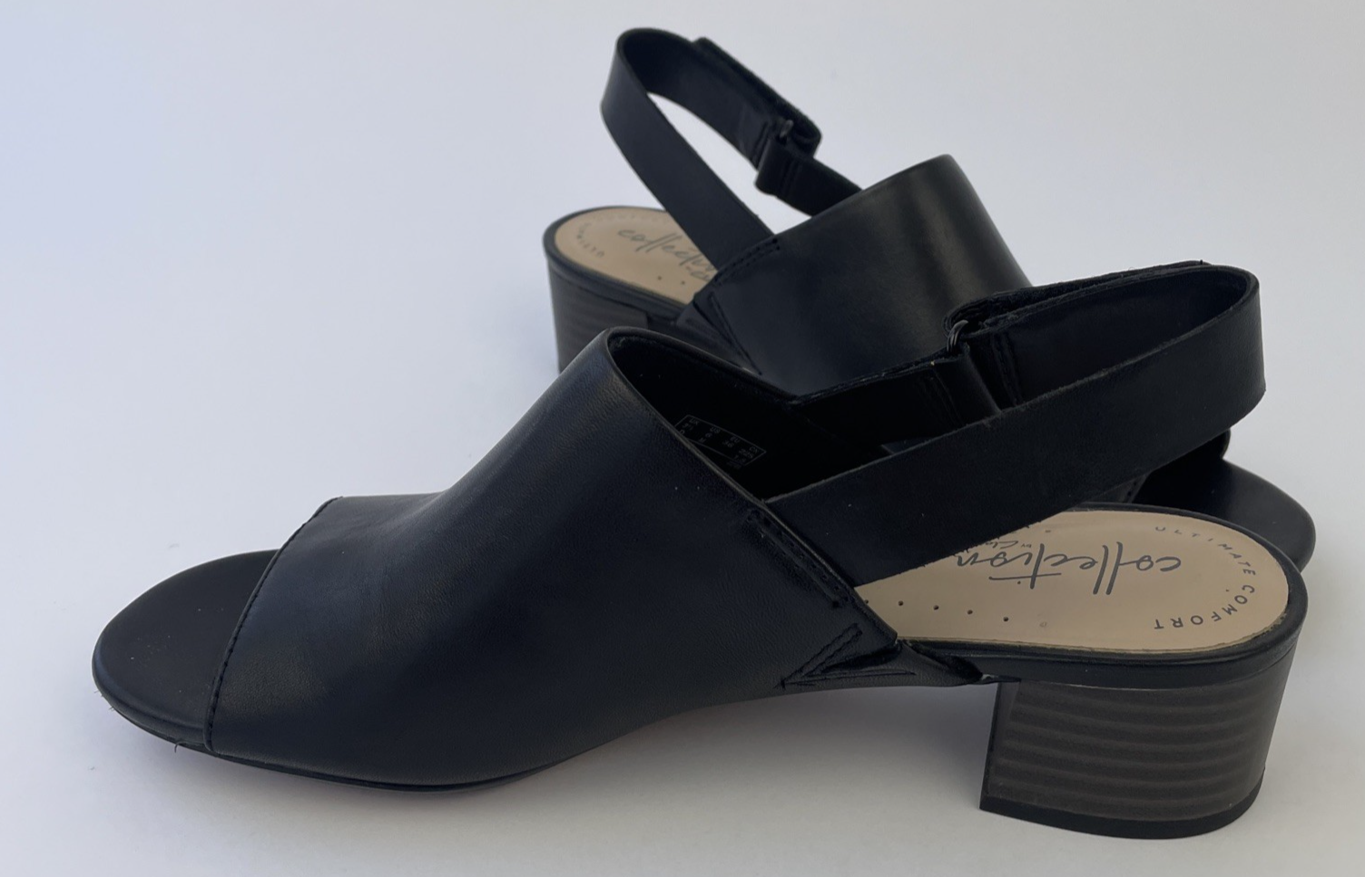Women's Clarks Elisa Lyndsey Leather Open Toe Heeled Sandals Shoes Size 6 Black