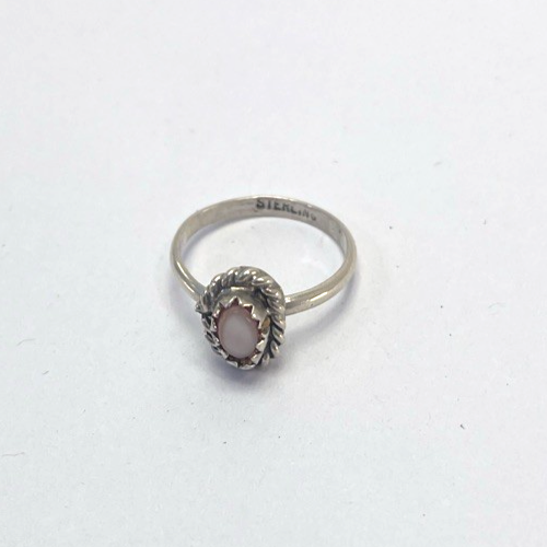 Native American Dainty  Minimalist Mother Pearl 925 Sterling Silver Ring Sz 0.5