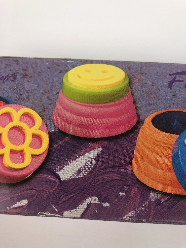 SET OF THREE FINGER PAINT POTS WITH STENCIL LIDS, Rare item USA SHIPPING FAST