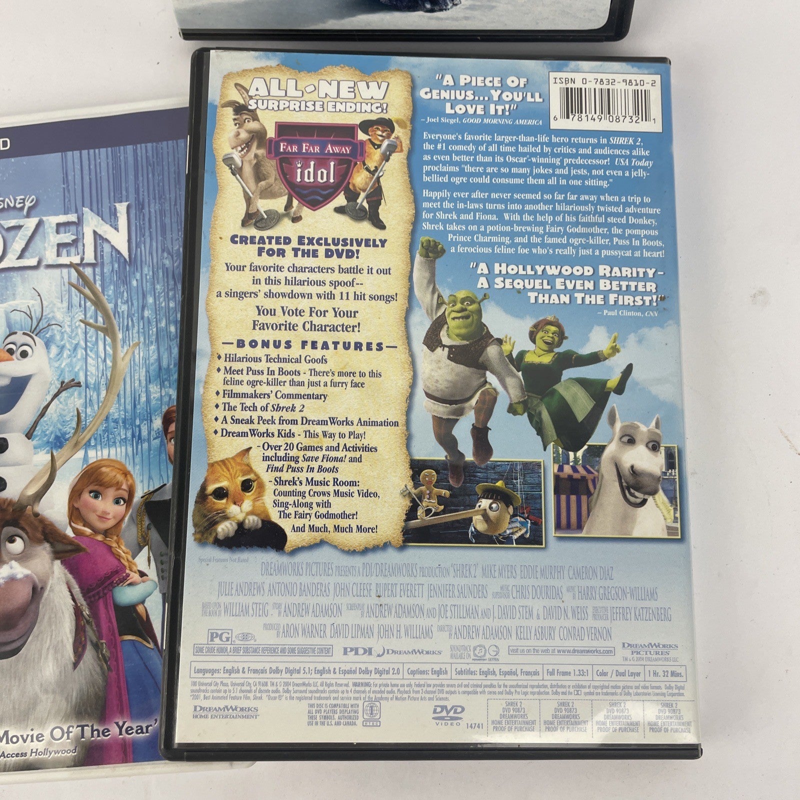 Lot of 3 x Disney DreamWorks DVD Video (s) - Shrek 2 - Happy Feet - Frozen