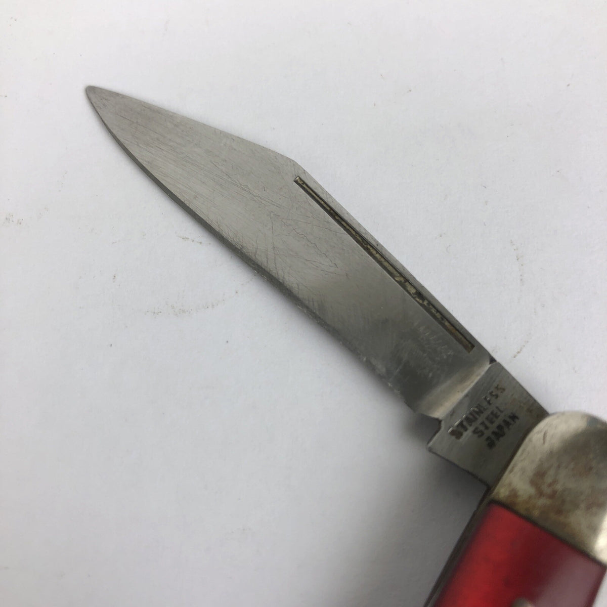 Vintage Red Pearl Pocket Knife 2.25" Inch Blade marked Stainless Steel JAPAN