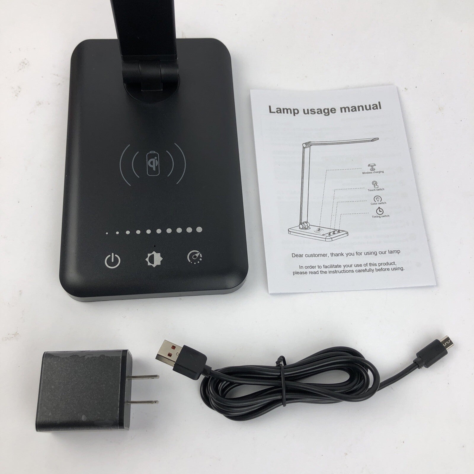 LED Desk Lamp w Wireless Charger USB Charging Port Table Lamp w Color Switch