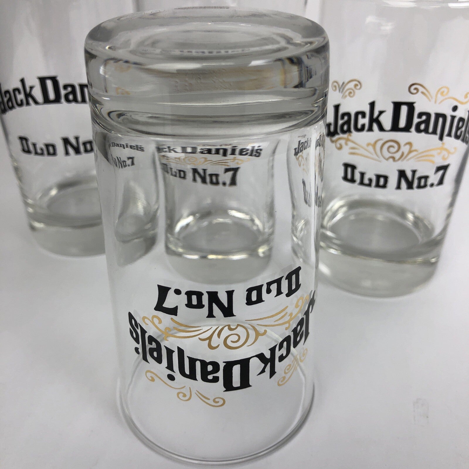 Jack Daniels Old No. 7 Gold Leaf Whiskey Rocks Drink Glasses Set of 4 Clear 8oz