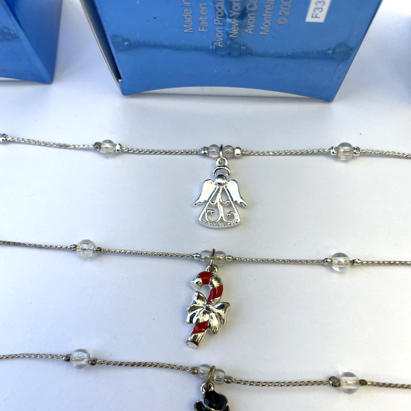 Lot of 3 x Vintage Avon Holiday Charm Anklet 9.5" Snowman / Angel / Candy Cane