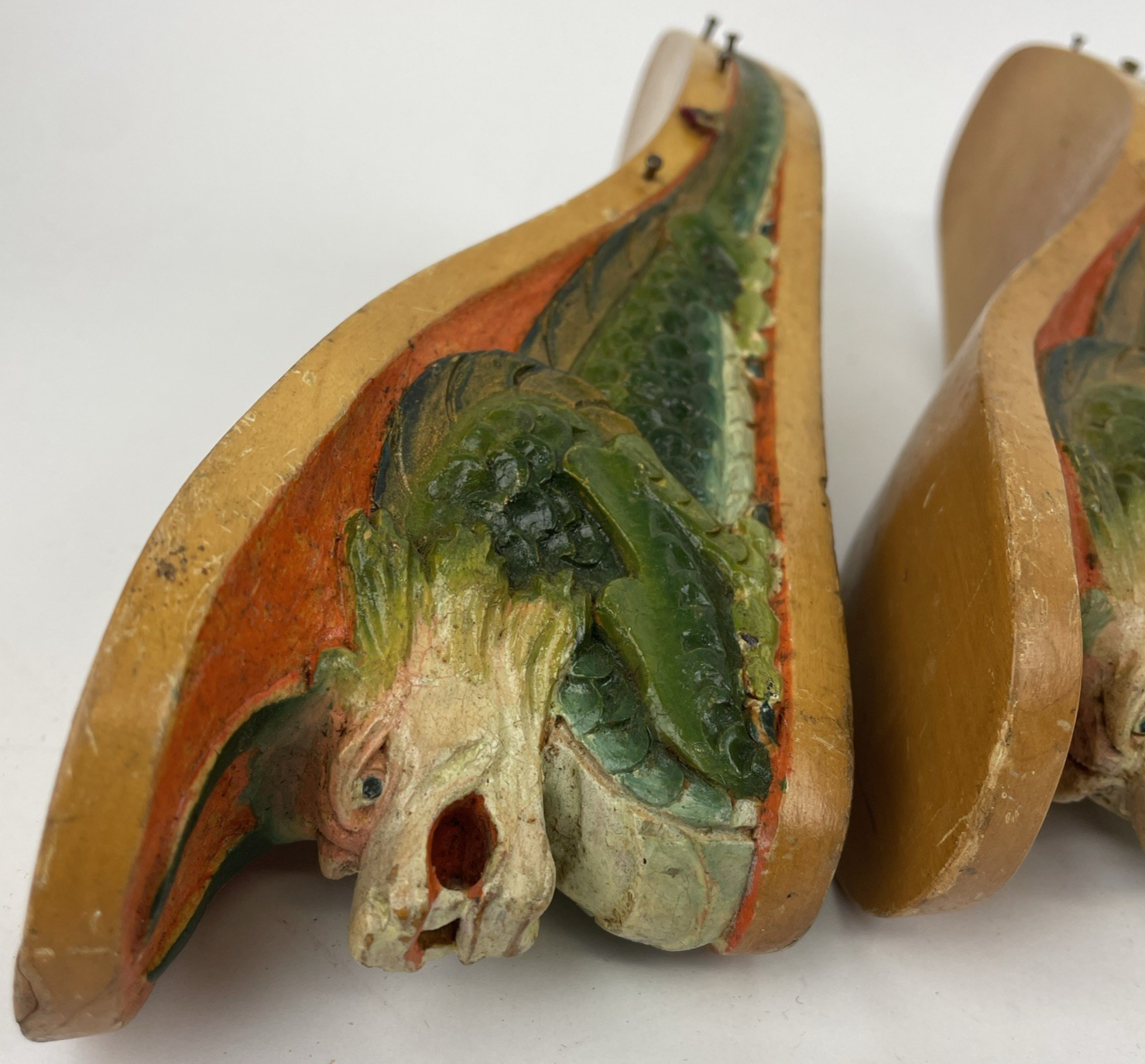 Vintage 20th Century Philippines Souvenir  Wooden Sandal w Dragon Carving Heel