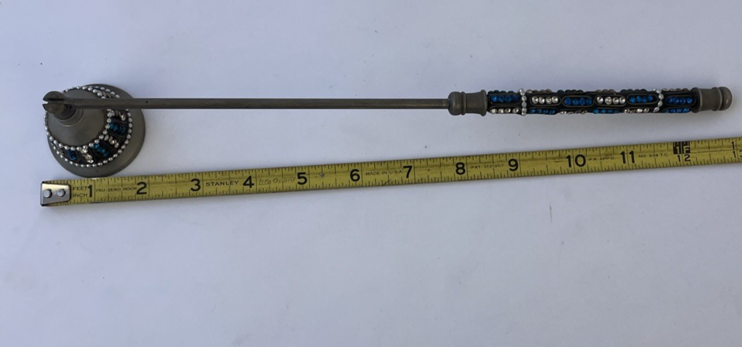 Vintage Metal Candle Snuffer Classic Bell Style w Rhinestone BLING / Long Handle