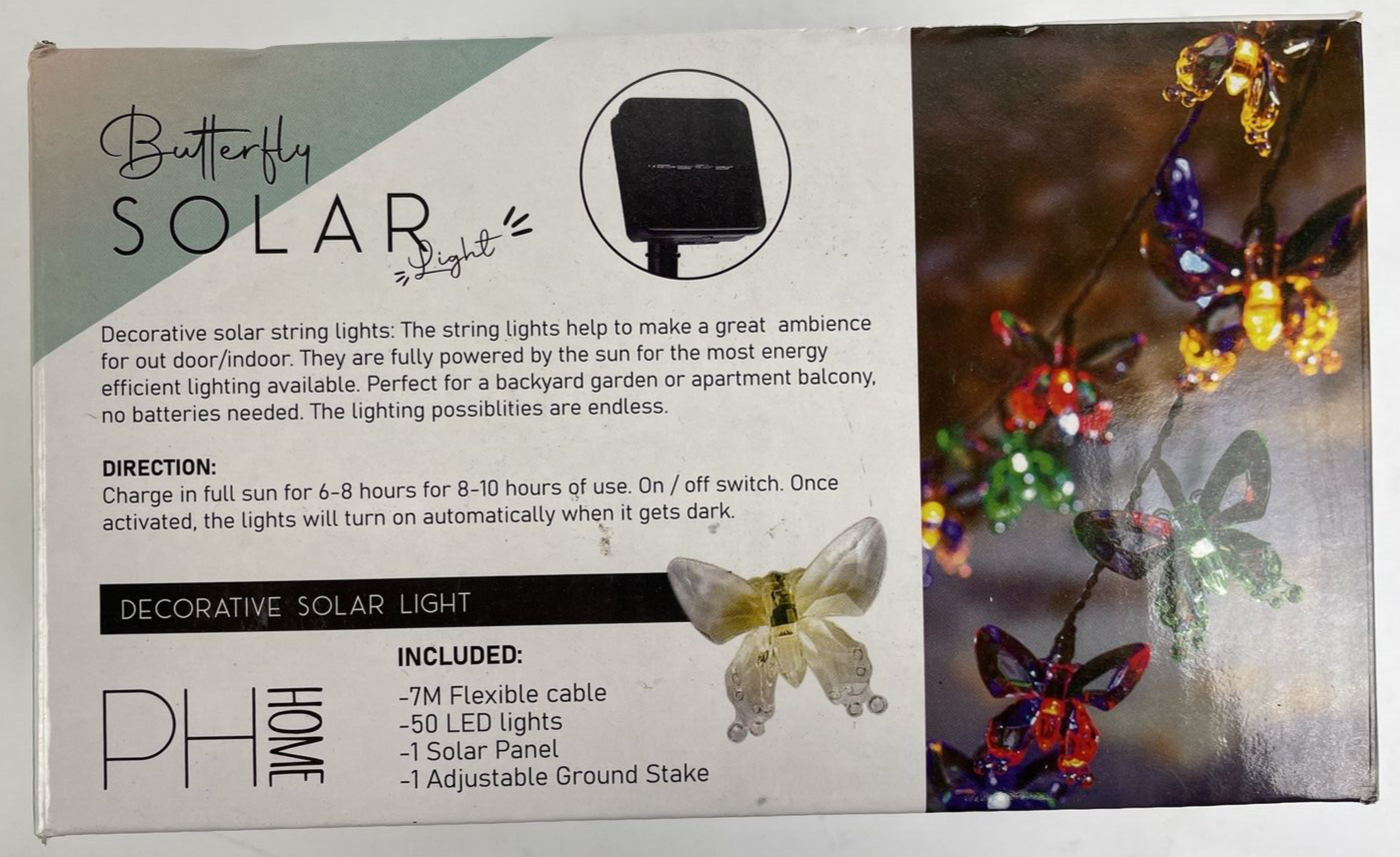 NEW LED Solar Fairy String Lights Butterfly Waterproof Outdoor Garden Multicolor