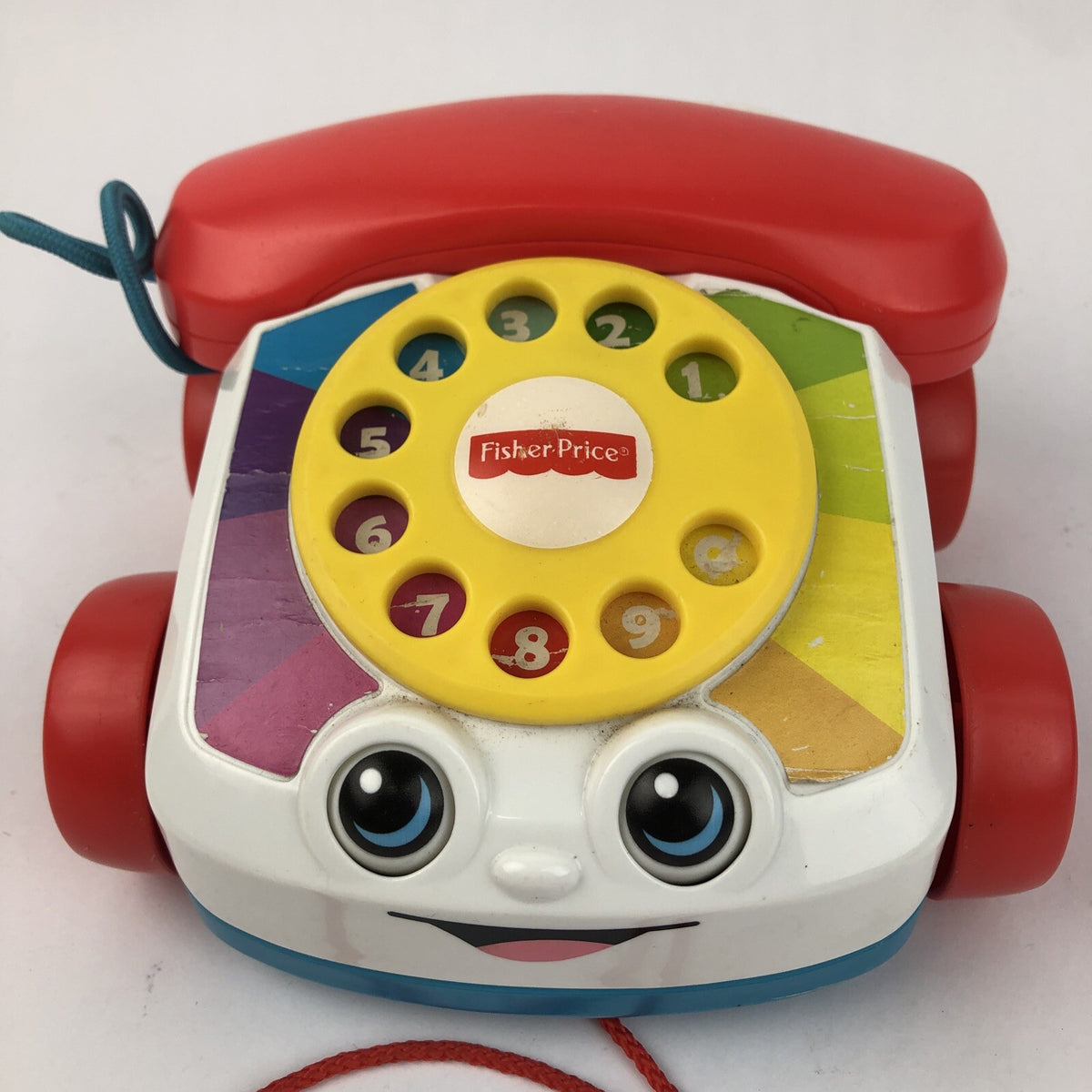 Vintage Fisher Price Pull Along Phone Normal wear Eyes Clacker & Ringer Work