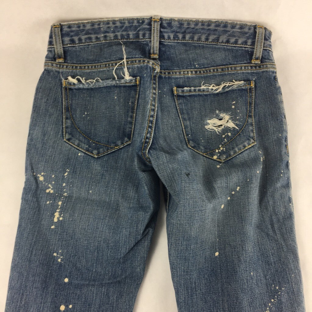 Paper Denim & Cloth Womens Ripper Jeans Blue Paint Splatter Distressed Cotton 26
