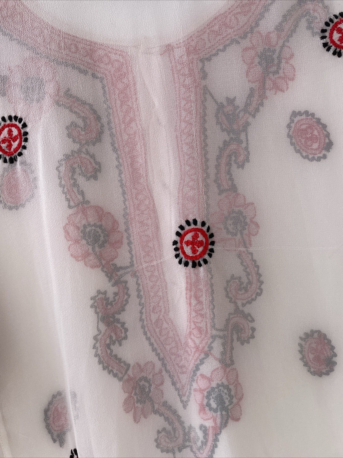 CoHabitat Linen Hand Embroidered Sheer Floral Button Front Tunic Top Size S / M