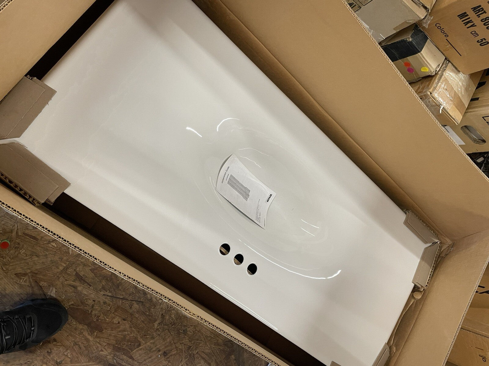 Kohler K-3053-8-0 white iron impressions one-piece vanity top bathroom sink integrated basin