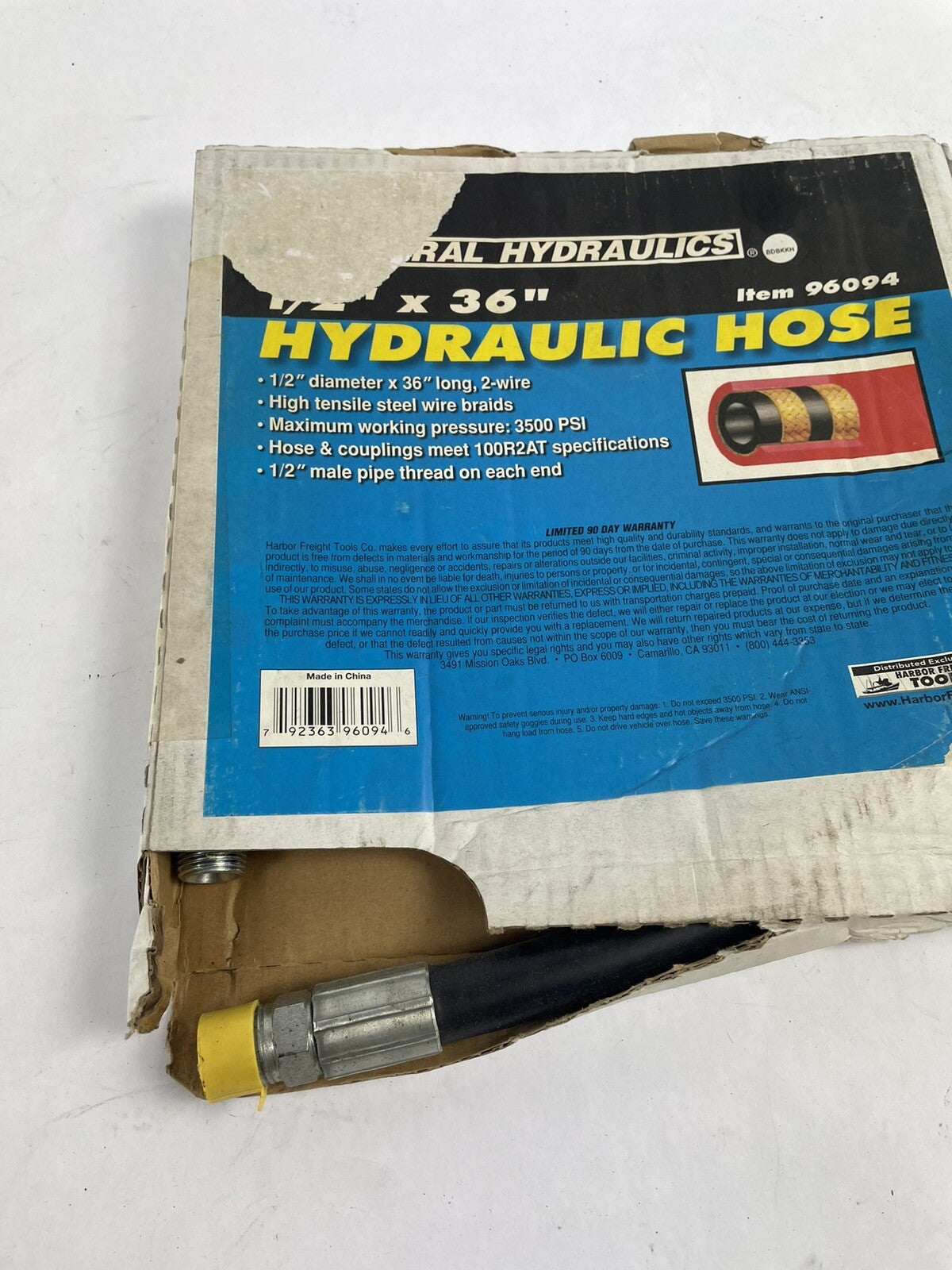 Central Hydraulics 1/2" X 36" Hydraulic hose 96094