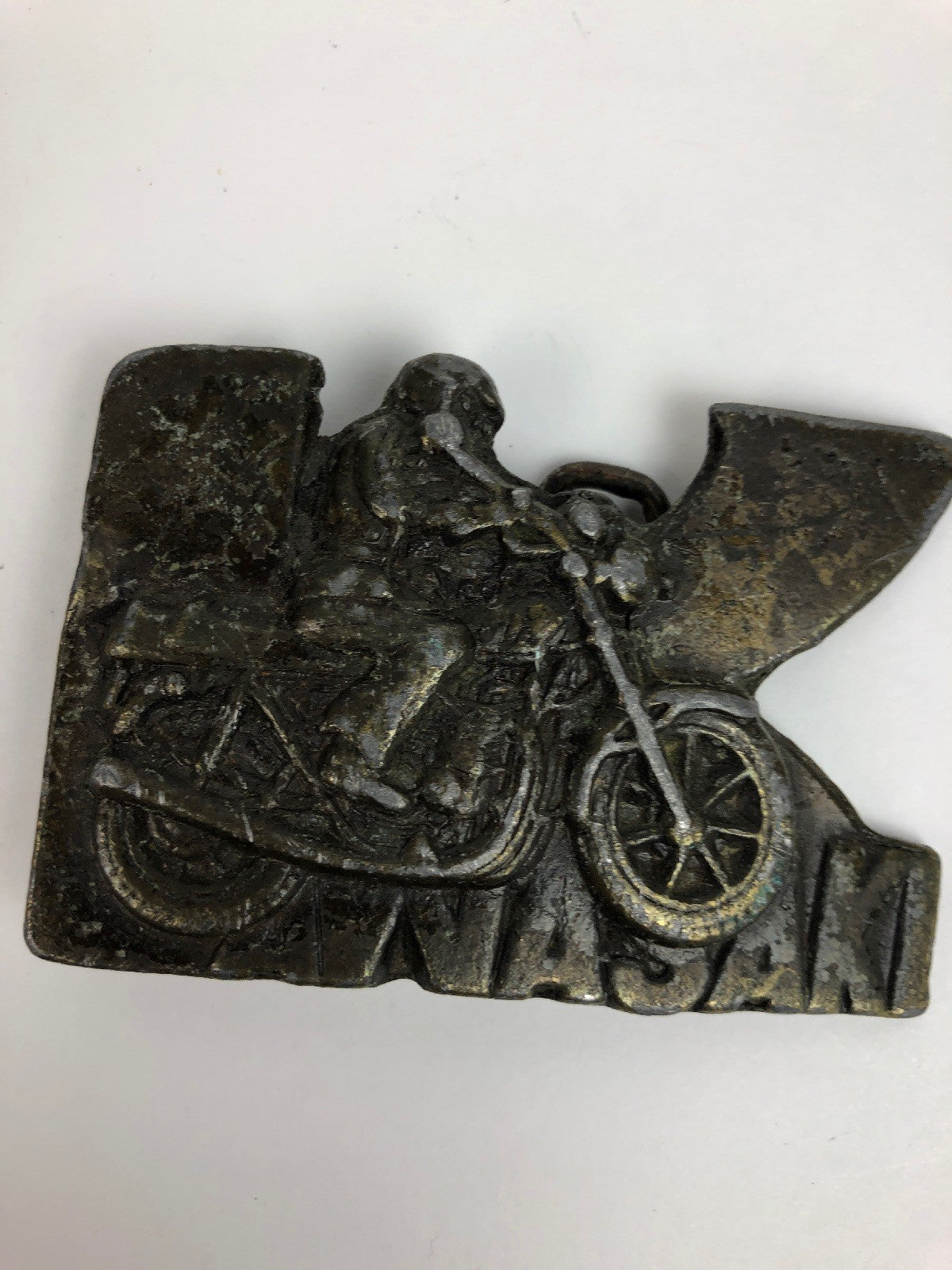 RARE VINTAGE 1970s **KAWASAKI** MOTORCYCLES BRASS BELT BUCKLE - FSTSHP