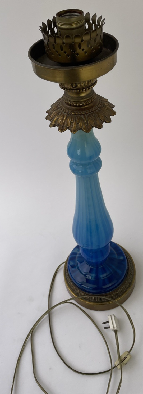 Vintage Murano Style Blue Glass Table Lamp with brass features and Base 23.5"