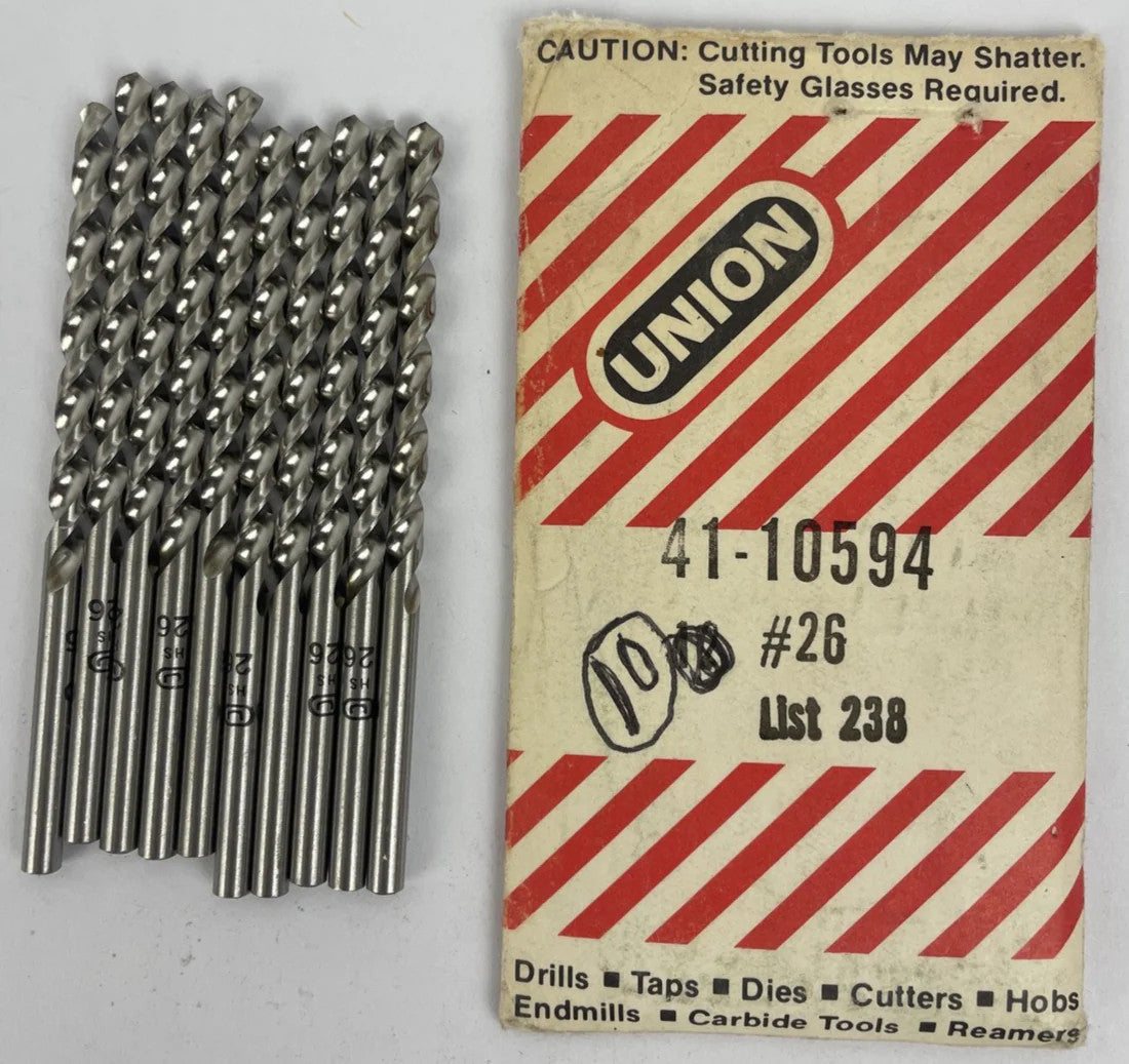 Lot of 10 x UNION #26 Jobber Length 3.71mm Cobalt Drill Bit 238- USA MADE - NEW