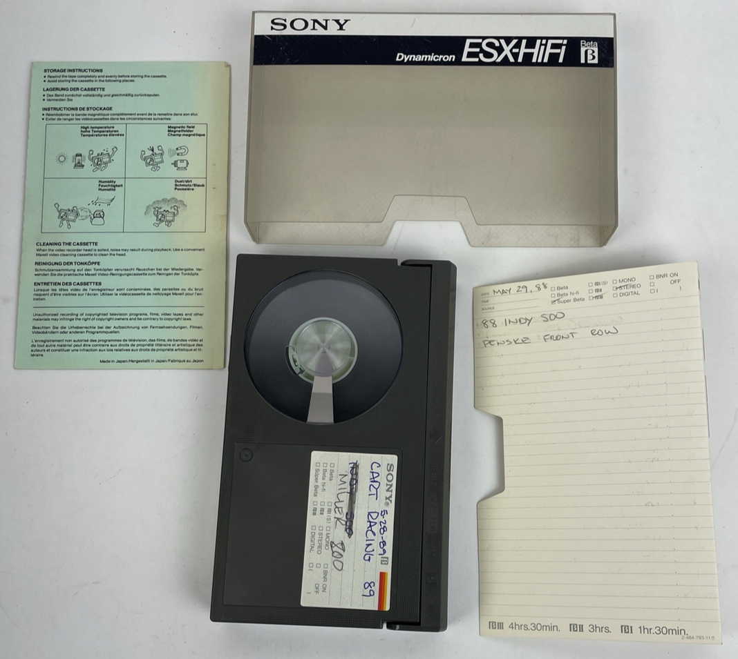 Rare Vintage * 1988 Indy 500 Race Front Row ? Sony ESX-HiFi Betamax Beta Tape