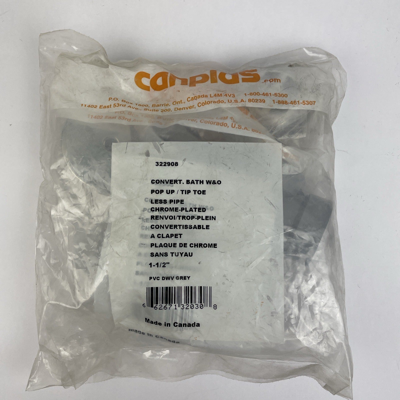 canplas 1-1/2" PVC Gray Waste & Overflow, Convertible Kit, Pop Up (Chrome Trim)