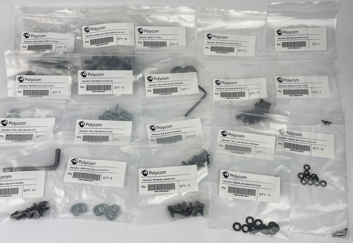 Huge Lot of Polycom ASSY Hardware Kit washers Allen Screws Keys 20 Assorted Bags