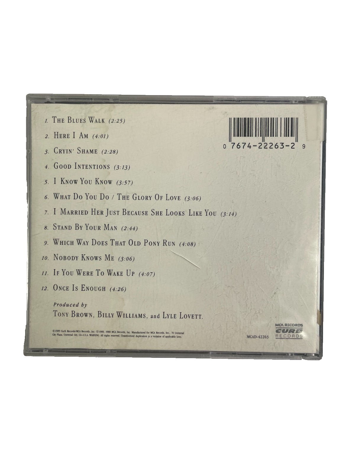 Lyle Lovett And His Large Band The Blues Walk Here I Am Cryin' Shame CD#10