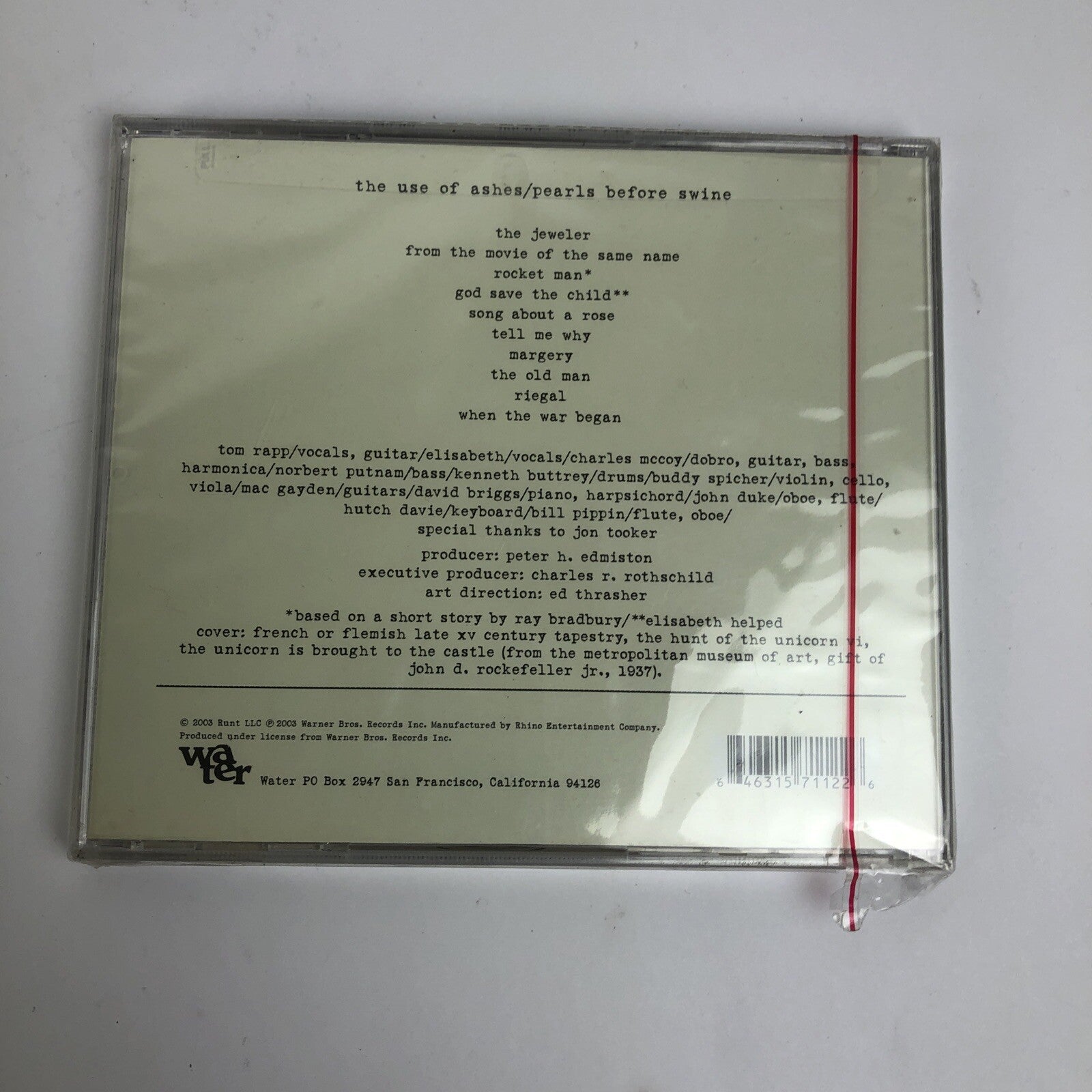 PEARLS BEFORE SWINE USE Of ASHES' - Water CD 2003 TOM RAPP Rare Folk Rock NEW #7