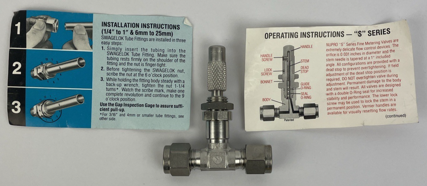 OEM Swagelok USA Nupro 1/4” Stainless Steel Metering Valve – Precision Control