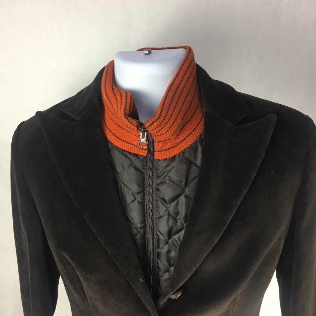 Brooksfield Mens Layered Jacket Brown Orange Blazer Quilted Button Zip Italy 44