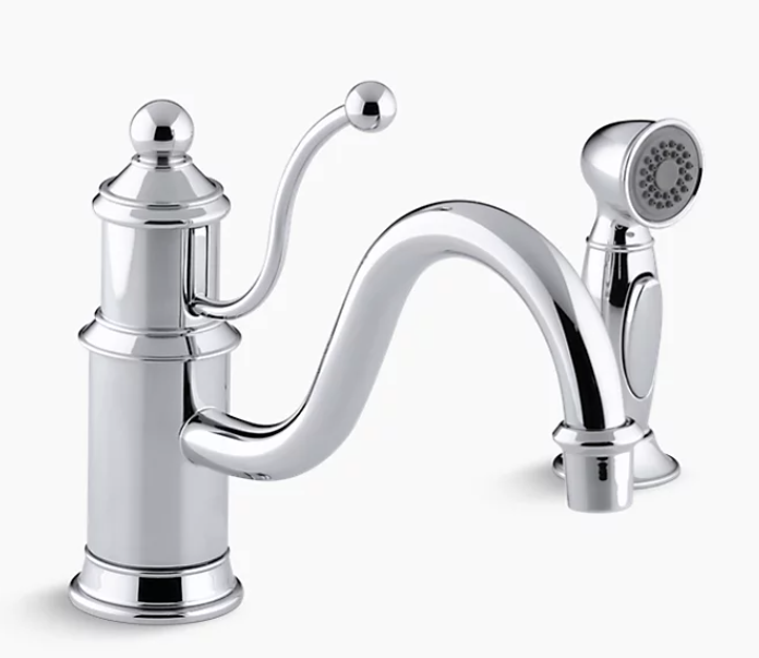 Kohler K-169 Antique single control kitchen sink faucet with side spray polished chrome traditional kitchen fixture