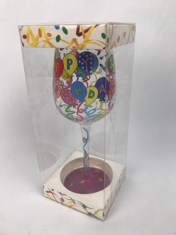 Happy Birthday To You Bottom's Up Wine Glass  Great Deal.