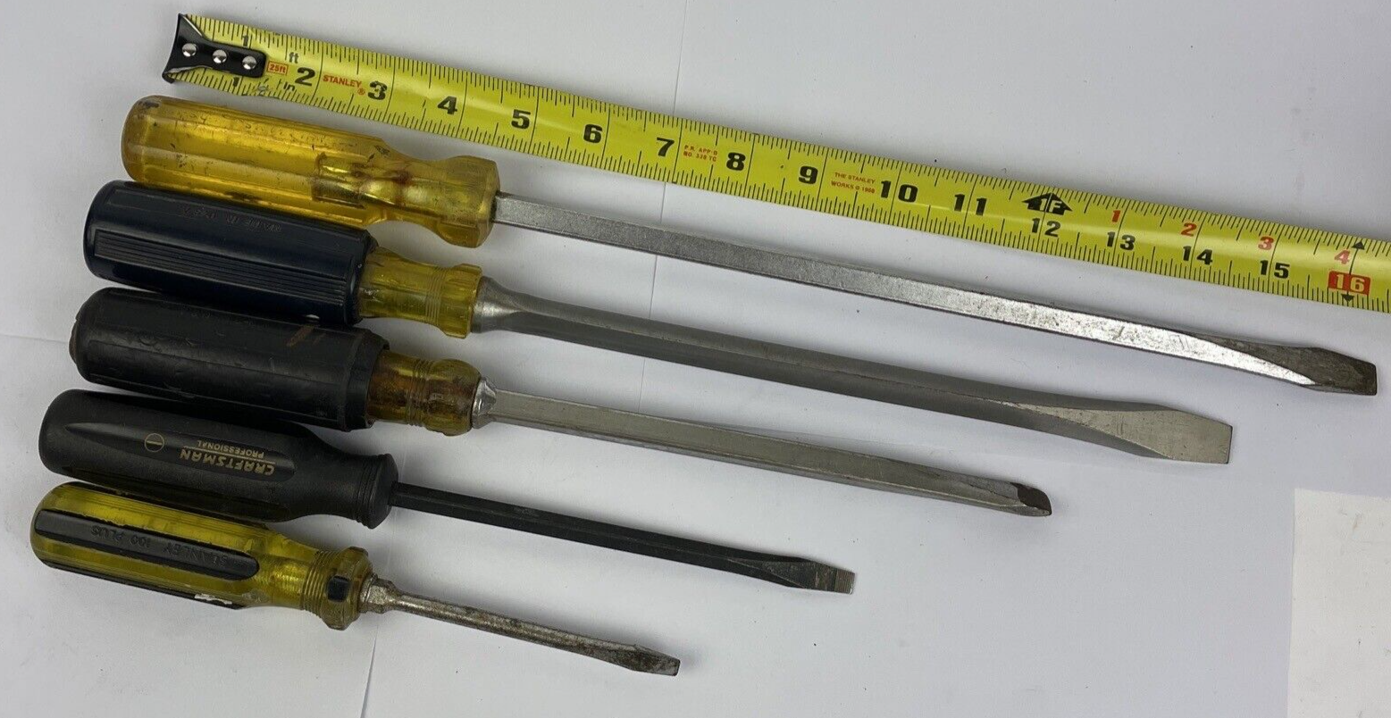 Craftsman Stanley + USA Made Screwdriver Lot of 5 Pieces Slotted Flathead LOOK