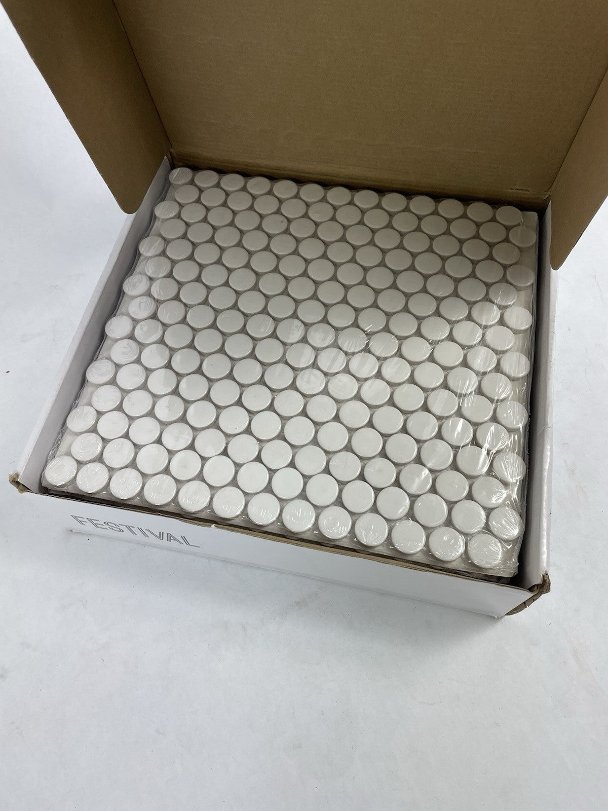 White penny round porcelain mosaic tile sheet 3/4 inch glossy finish