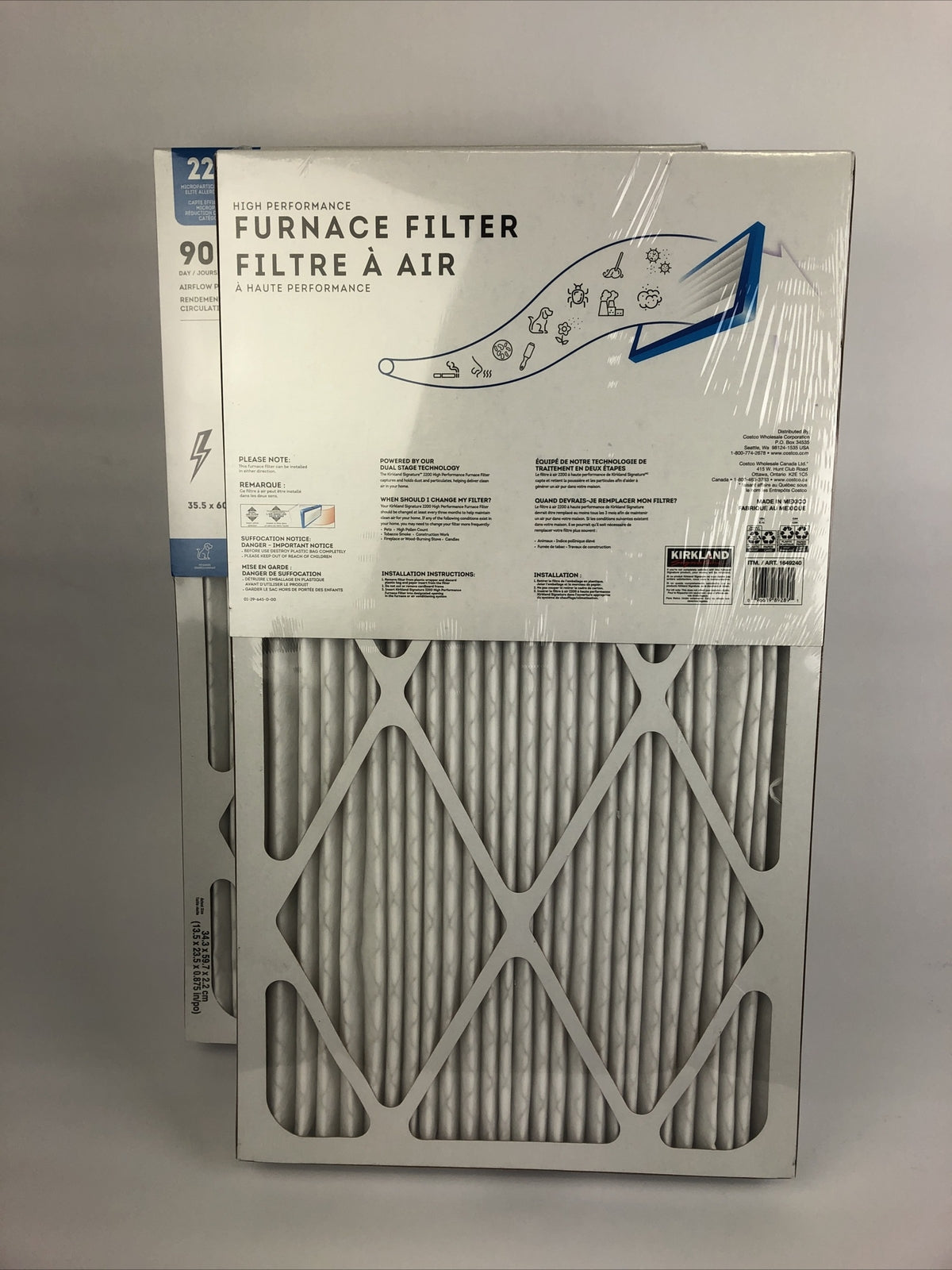 2 x Kirkland Signature 2200 High Performance Furnace Filters, 4-Pack 1648343