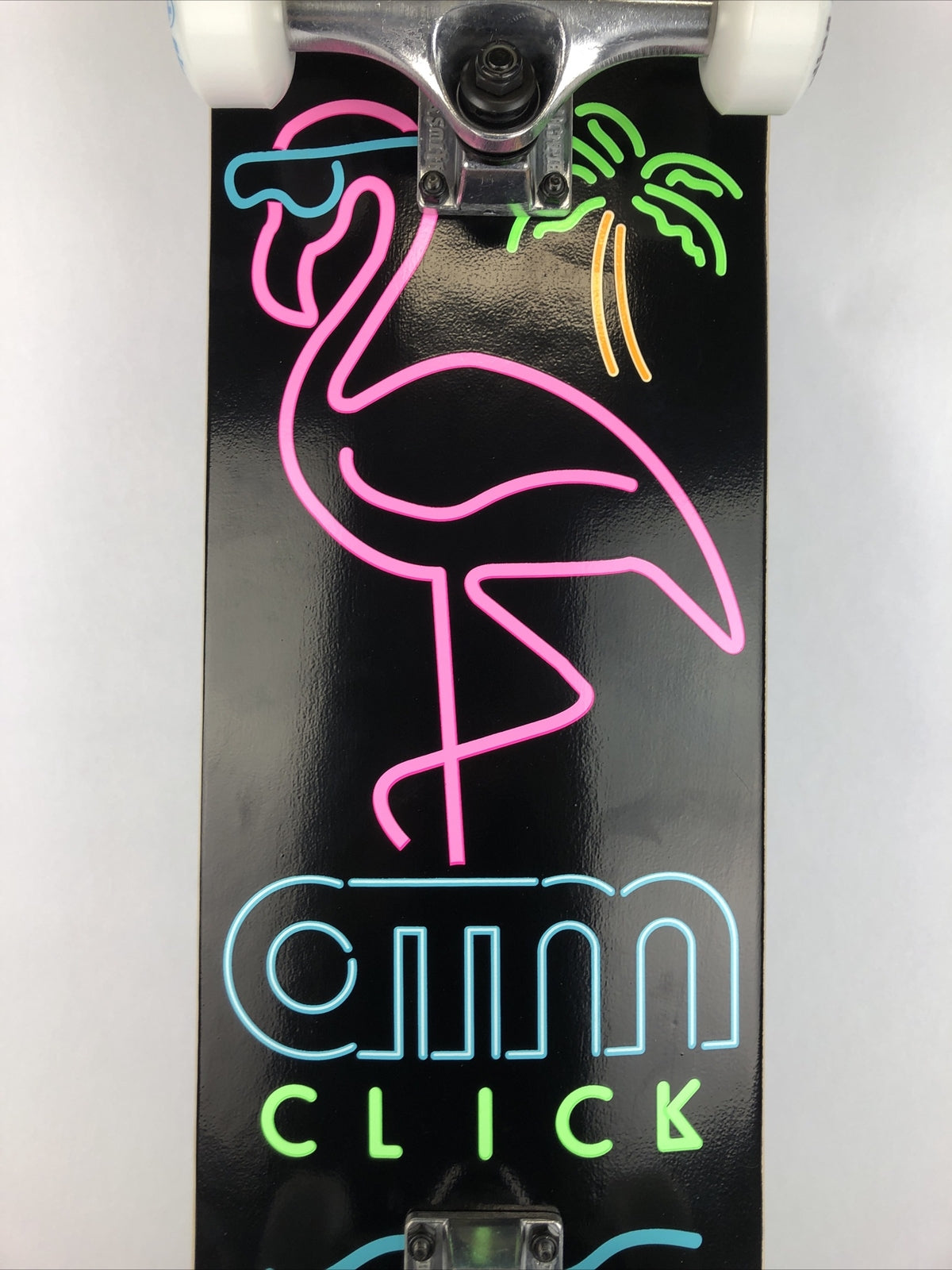 ATM Click Skateboard Complete 8" NEON Flamingo w Black Smith Trucks 52mm Wheels