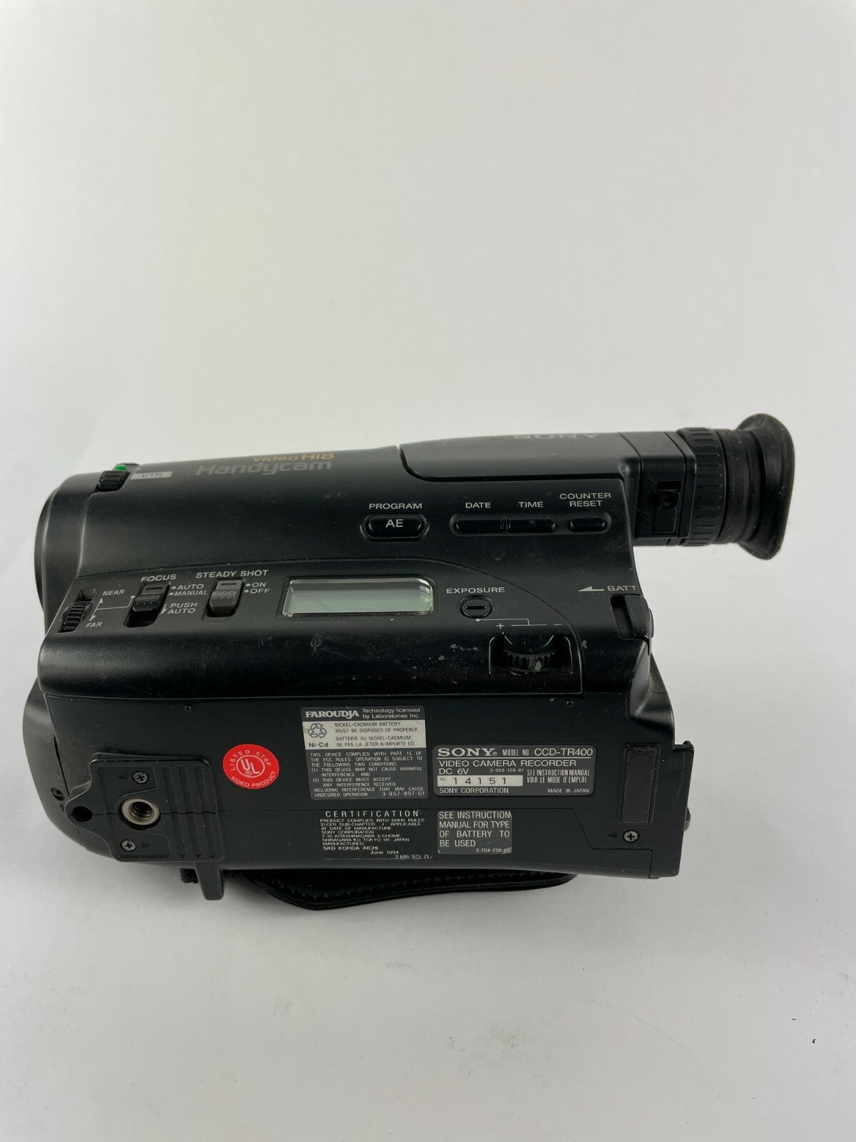 Genuine Sony 12x SteadyShot Video Hi8 Handycam Recorder CCD-TR400 DC 6V 
