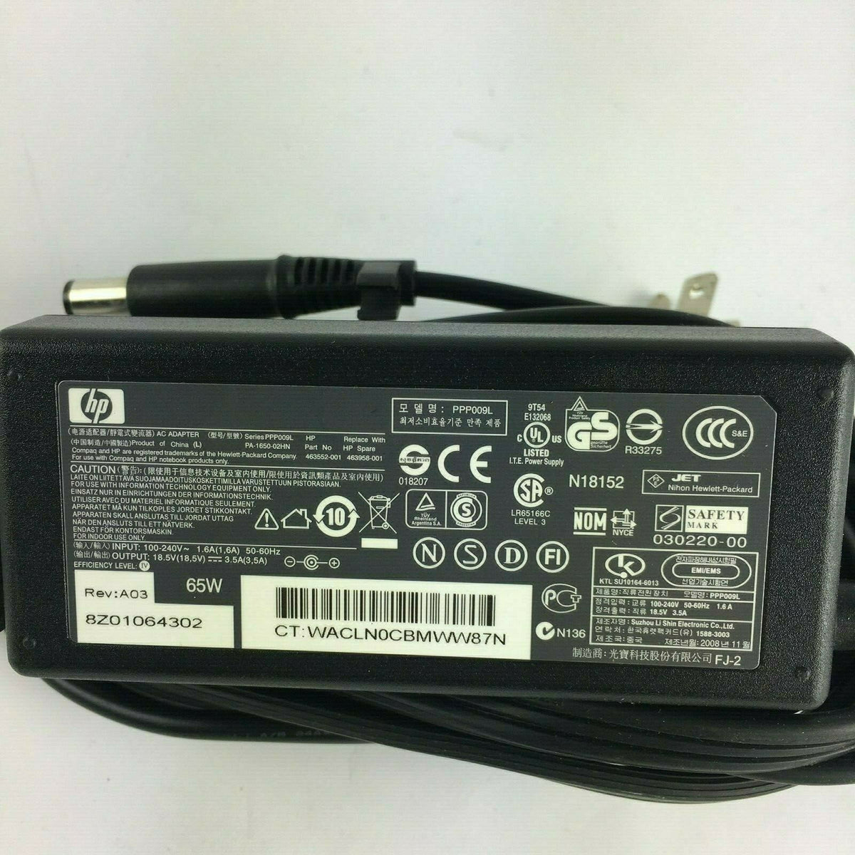 Genuine HP PPP009L PA-1650-02HN Output 18.5V 3.5A Power Supply Adapter A3