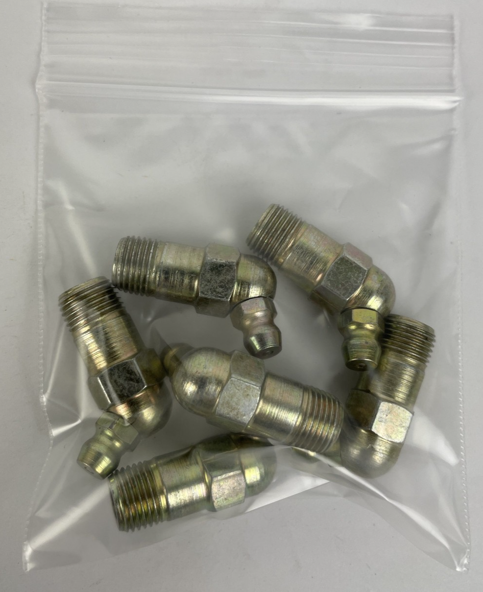Lot of 6 pc 45° Degree Grease Fitting (s) Tapered Thread 3/8"