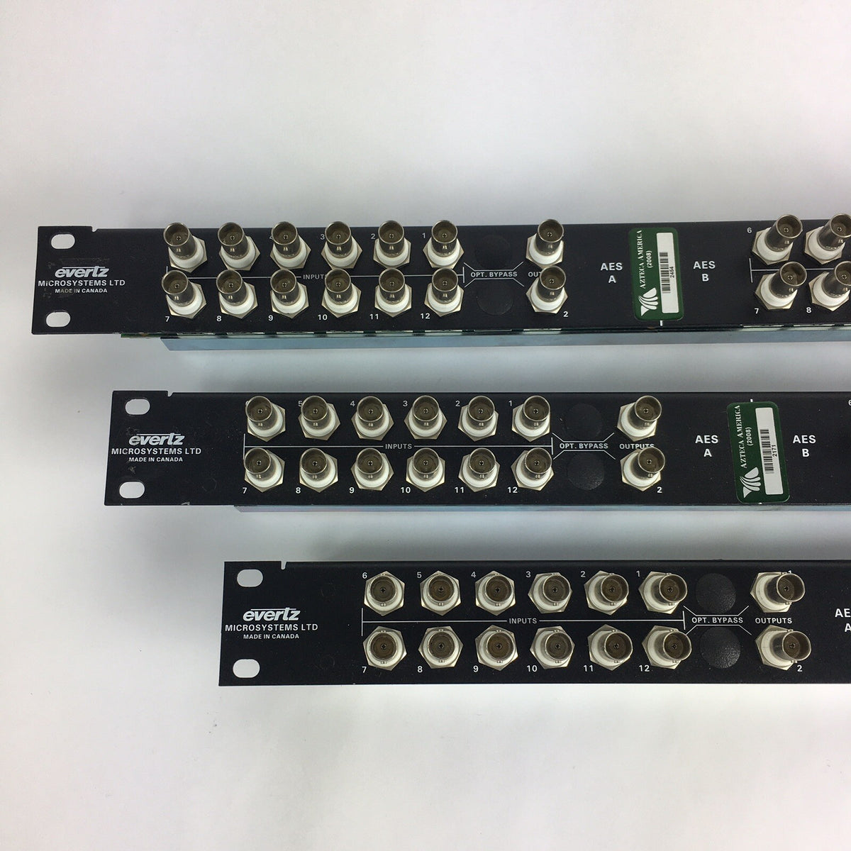 (Lot of 3) Evertz X1202ABO 12 x 2 BNC I/O Unbalanced AES Breakout Panel