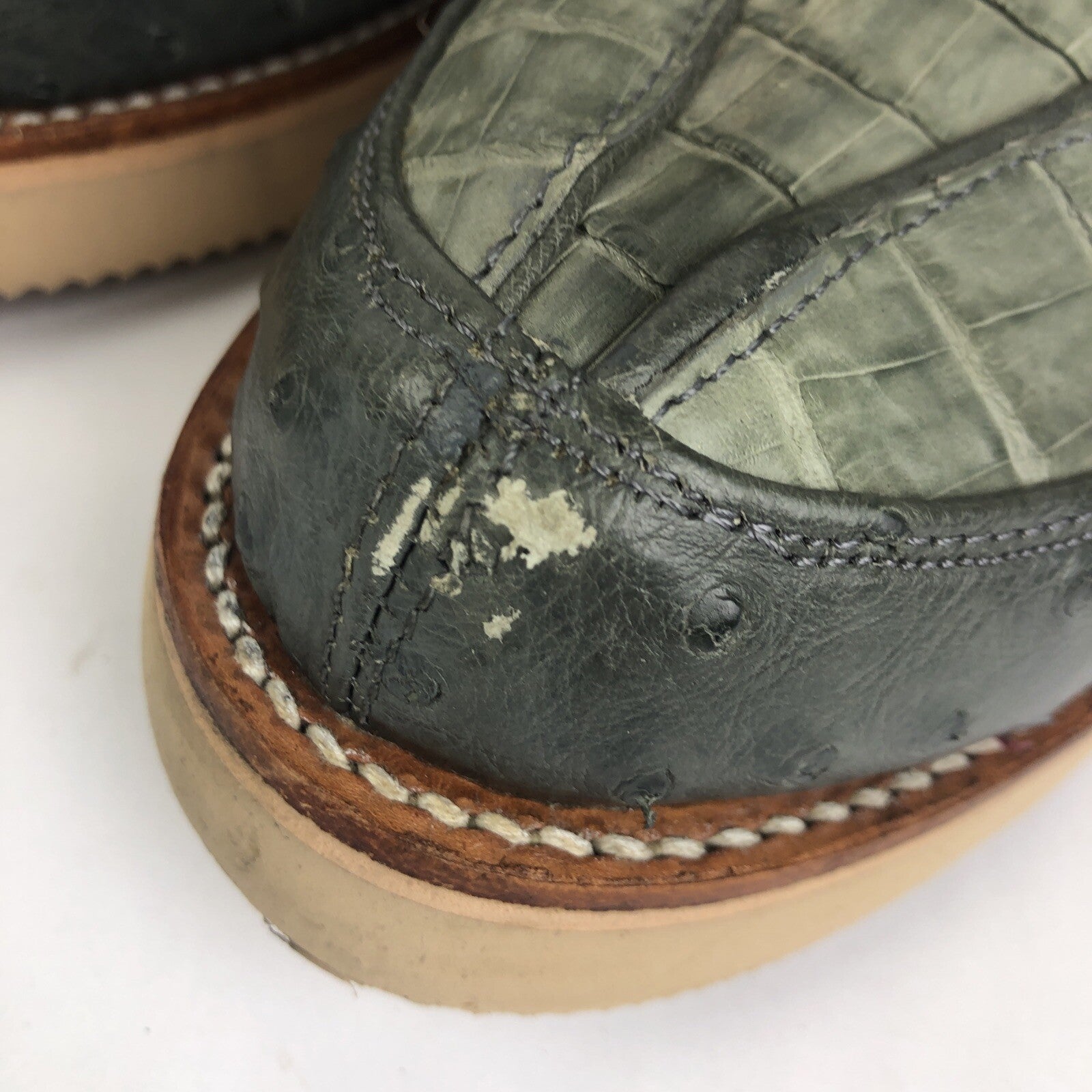 Los Altos Exotics Genuine Ostrich Shoes Blue Bilbo Comfort Sole Size Mens US 7.5