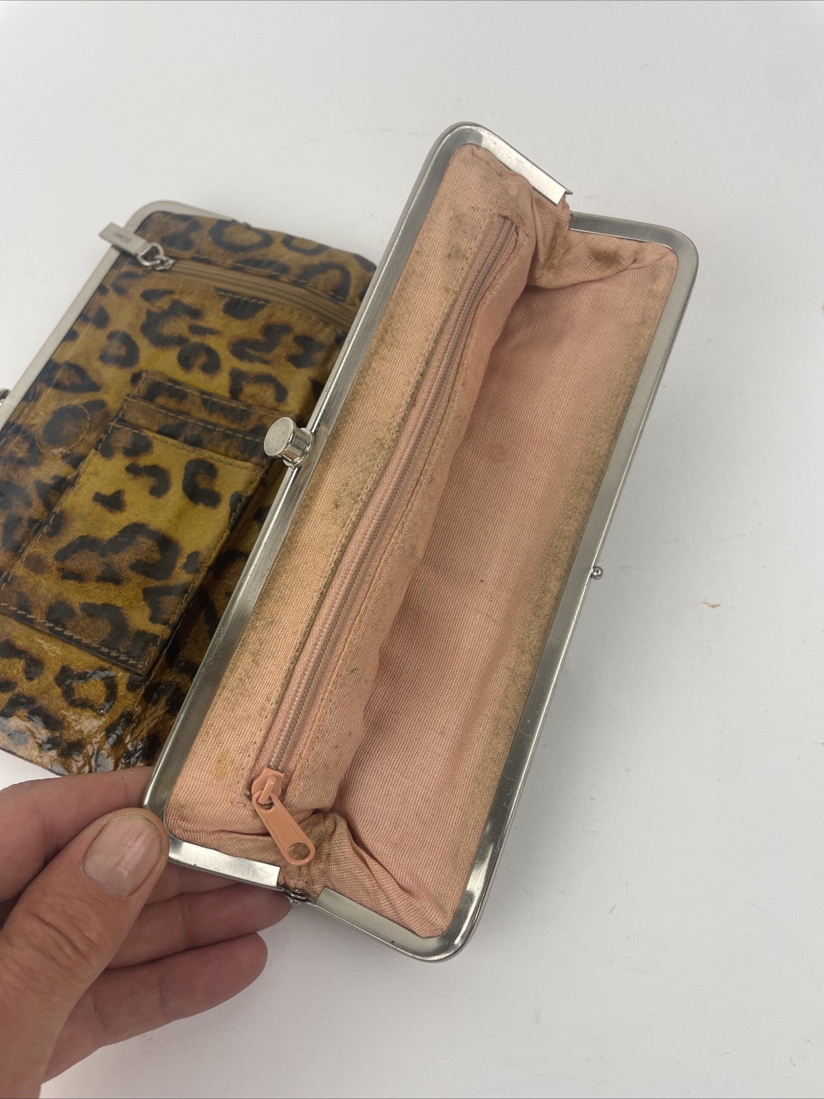 Hobo International Kiss Lock Metallic Leopard Cat Style Wallet Clutch - LOOK