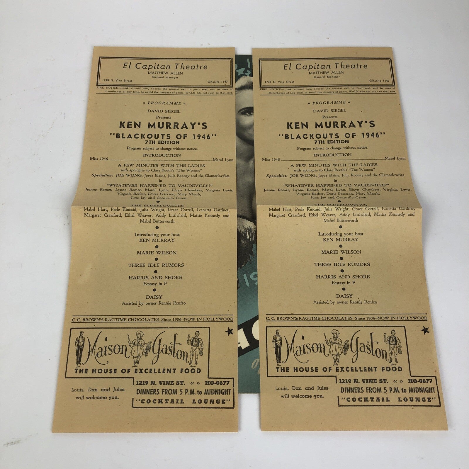 Rare Ken Murray's Blackouts Theatre Program 5th year 7th Ed. 1946 El Capitan ++