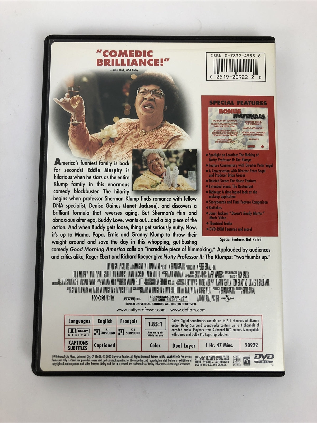 Nutty Professor 2: The Klumps (DVD, 2000) Complete Mint Disc Guaranteed FreeShip