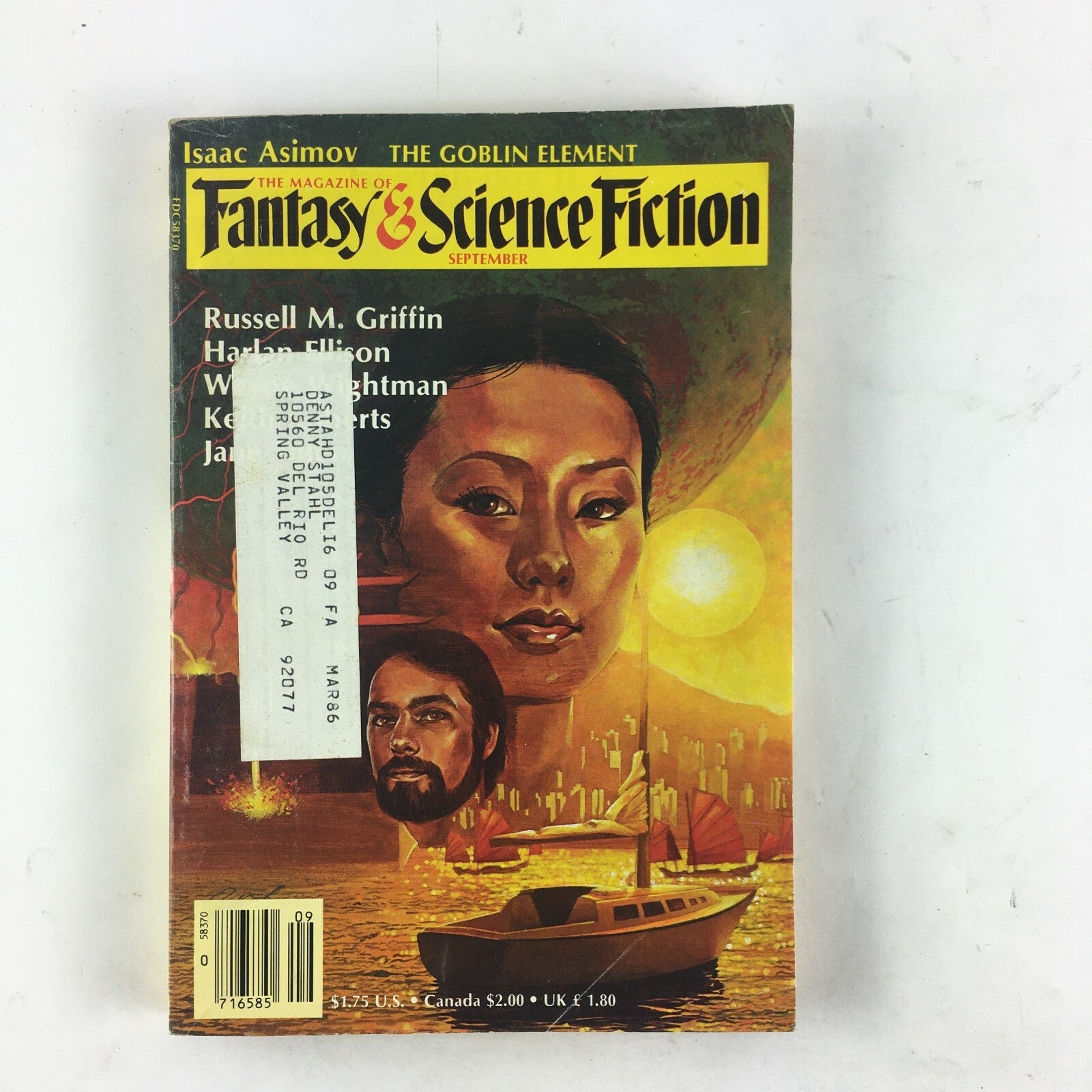 September Fantasy&Science Fiction Magazine Russell M.Griffin Harlan Ellison