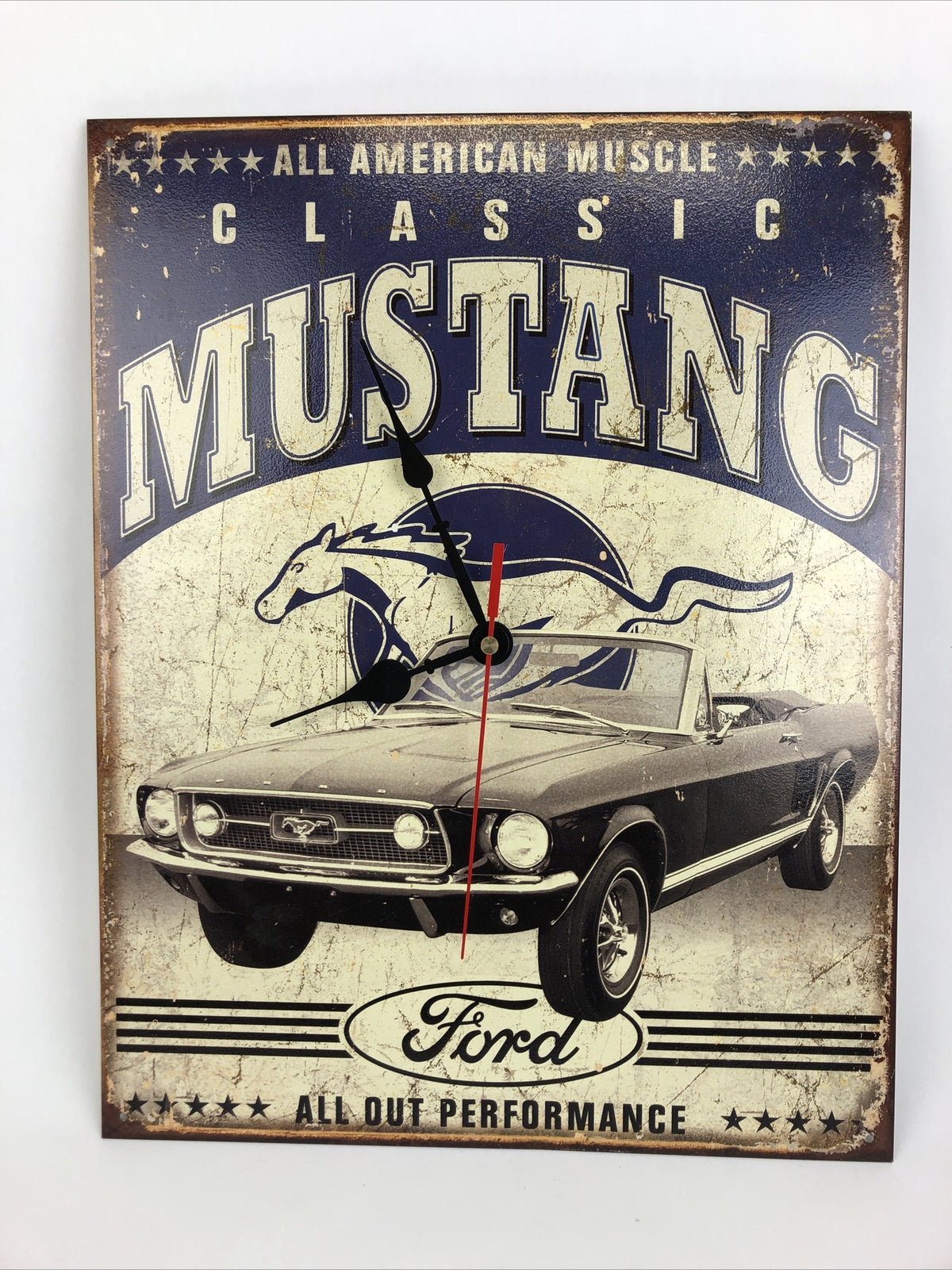 Ford Mustang Tin Sign Metal Clock Rustic Garage Muscle Car 1 of a Kind Folk Art