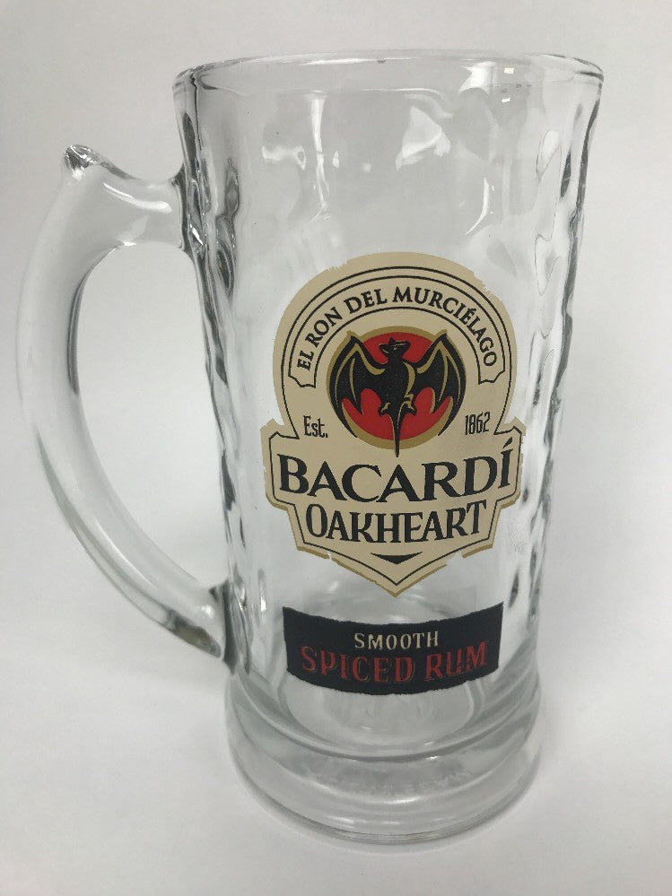Smooth Spiced Rum Textured Glass Beer Stein Mug Bat Logo Bacardi Oakheart 